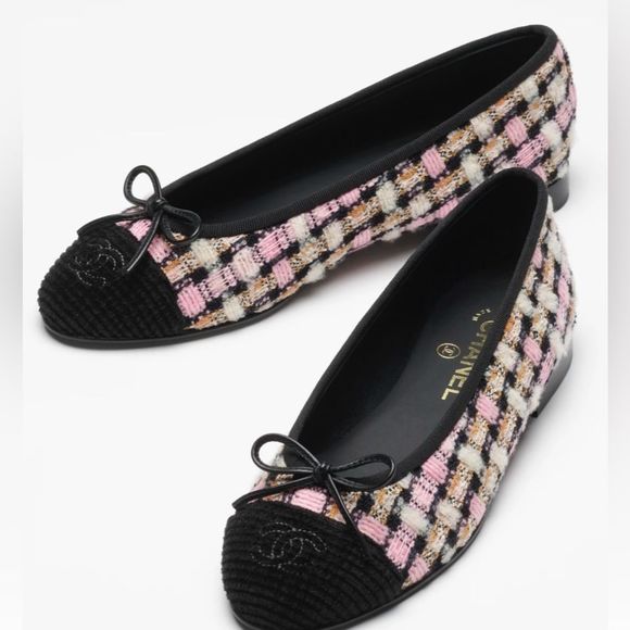 CHANEL Shoes - Chanel Tweed Pink Suede Captoe Flats